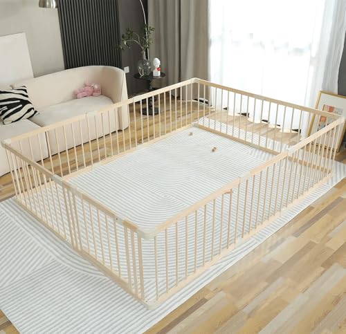 Baby Playpen Play Fence Gate Play Pen Wood Large,Playpens for Babies and Toddlers Kids Indoor,Baby...