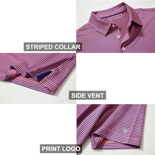 Image of Men's Golf Polo Shirts Short Sleeve Striped Performance Moisture Wicking Dry Fit Golf Shirts for Men