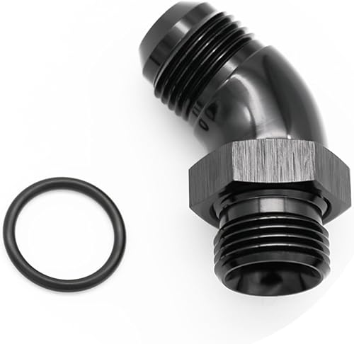 45 grados 6AN macho Flare a 6AN ORB puerto adaptador de flujo completo aluminio negro