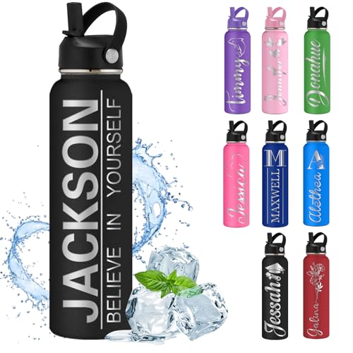 MiNaSii Custom Water Bottle Personalised Water Bottles with Straw Lid Name Engraved Insulated Stainless Steel Bottles for School Customised Double Wall 12 18 24 32 40 oz MiNaSii Custom Water Bottle Personalised Water Bottles with Straw Lid Name Engraved Insulated Stainless Steel Bottles for School Customised Double Wall 12 18 24 32 40 oz