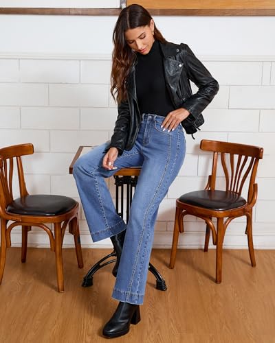 luvamia Wide Leg Jeans for Women Trendy High Waisted Double Side Seams Stretchy Denim Pants Trouser Jeans with Pockets