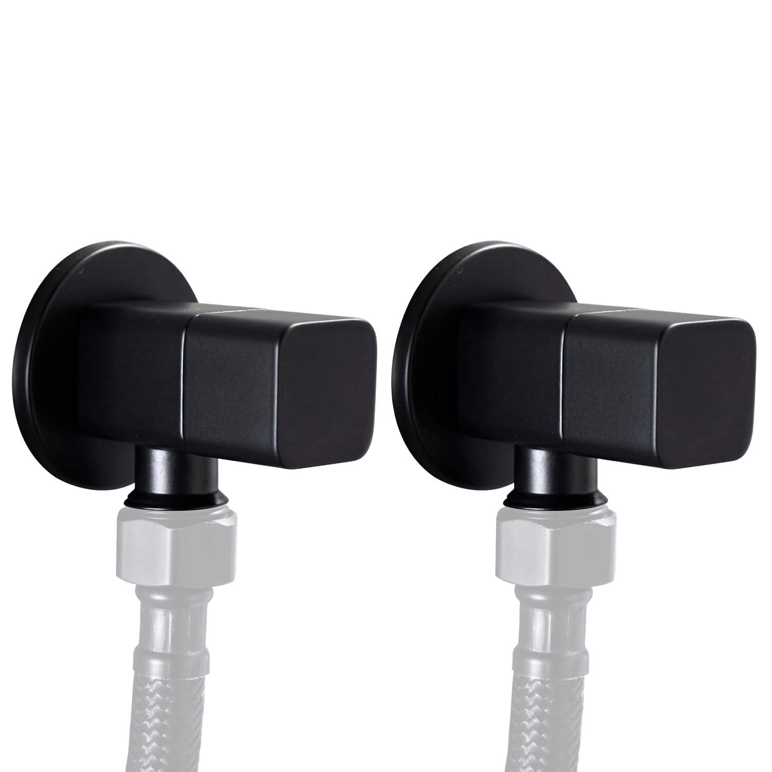 Square Angle Stop Valve, G1/2" Brass Matte Black Shut Off Valves Mixer Water Stop Valve for Bathroom Toilet Washbasin (2pcs)