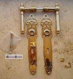 Antik Graf von Gerlitzen BB Langschilder Messing Türgriffe Türbeschlag Jugendstil S6-2P