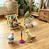 DRESSO 4 PCS Parrot Intelligence Toy, Bird Training Toys Sets for Parakeet, Bird Puzzles Toy for Cockatiel Conure Lovebird, Shopping Cart, Perch Chair, Small Sand Hammer, Ring Stacker Toy