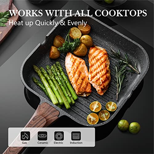 Sensarte Nonstick Grill Pan For Stove Tops, Versatile Griddle Pan With Pour Spouts, Square Grill Pan For Big Cooking Surface, Durable Grill Skillet For Indoor & Outdoor Grilling. Pfoa Free, 11 Inch #TOP4