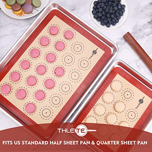 Thleite Non Stick Silicone Baking Mat - Macaron Silicone Baking Mat & Pastry Mat With Measurement (5-Piece Set), 2 Half Sheet + 2 Quarter Sheet + 1 Pastry Mat - Macaroon/Pastry/Pizza/Cookie Making #TOP3