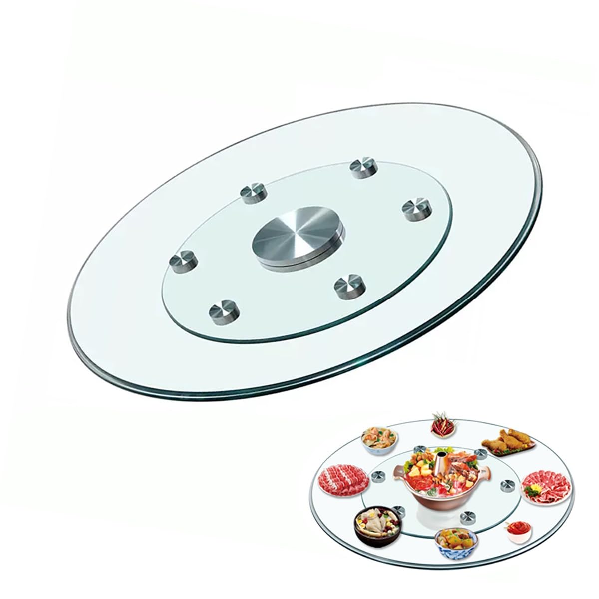 Plateau Tournant Rond en Verre De 76 Cm À 71 Cm, Plateau De Service Pivotant Transparent avec roulettes, Plateau Central pour Table À Manger, Silencieux Et Lisse (70 Cm/27")