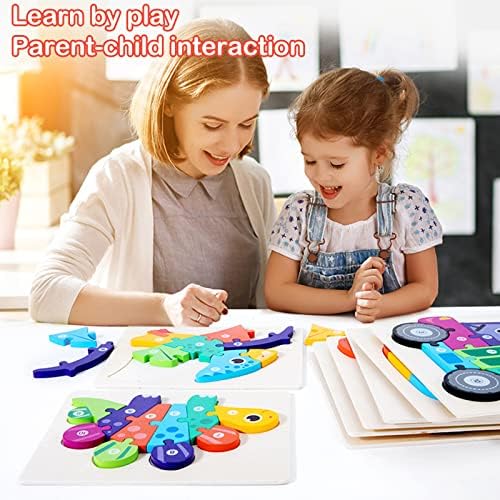 Wooden Puzzles Dinosaur Animals Jigsaws puzzle Toys for Kids 1 2 3 4 Year Old 4 Pack Shape Number Puzzle Toddler Crafts Gifts Educational Games for Girls Boys Children