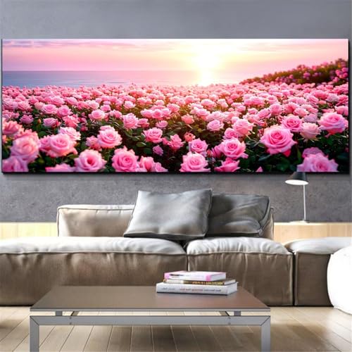 Loisirs créatifs adultes broderie diamant kit complet fleur rose grand format 40x120cm