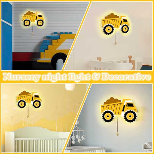 Image of Aurelema Construction Themed Night Light Wall Lamp Sleeping Nursery Lighting Cute Floating Battery Operated Hanging Lamp for Baby Boys Girls Bedroom Room Nursery Wall Decorations