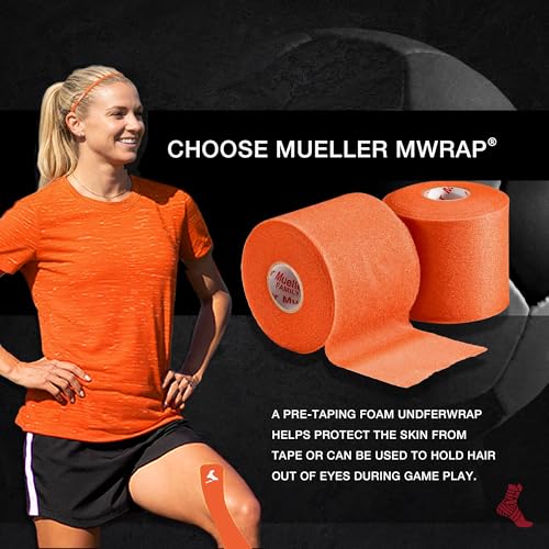 Image of Mueller Sports Medicine MWrap, Pre Wrap, Athletic Tape Underwrap for Sports, Hair, Ankles, Wrist, Hands and Knees, Water-Resistant, Latex Free, 2.75 inch x 21.4 Yards Per Roll, 2 Rolls