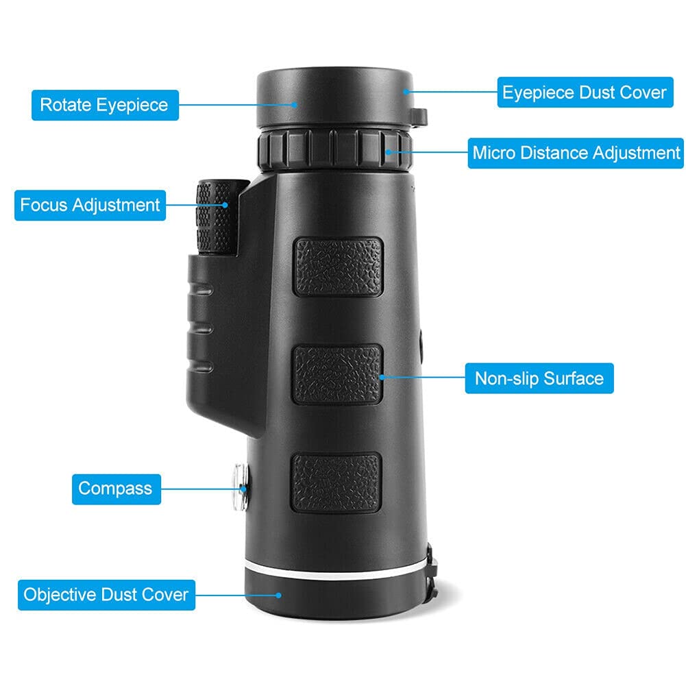 meiyan Telescopio Monoculare Ad Altissima Potenza 40X60 Telescopio Tascabile Portatile con Visione Notturna HD Zoom Binocolo Monoculare