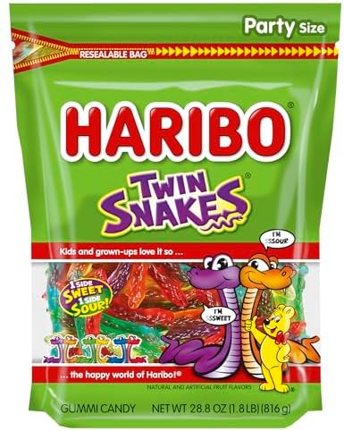 HARIBO Twin Snakes Sweet & Sour Gummy Candy, 28.8 oz. Resealable Bag