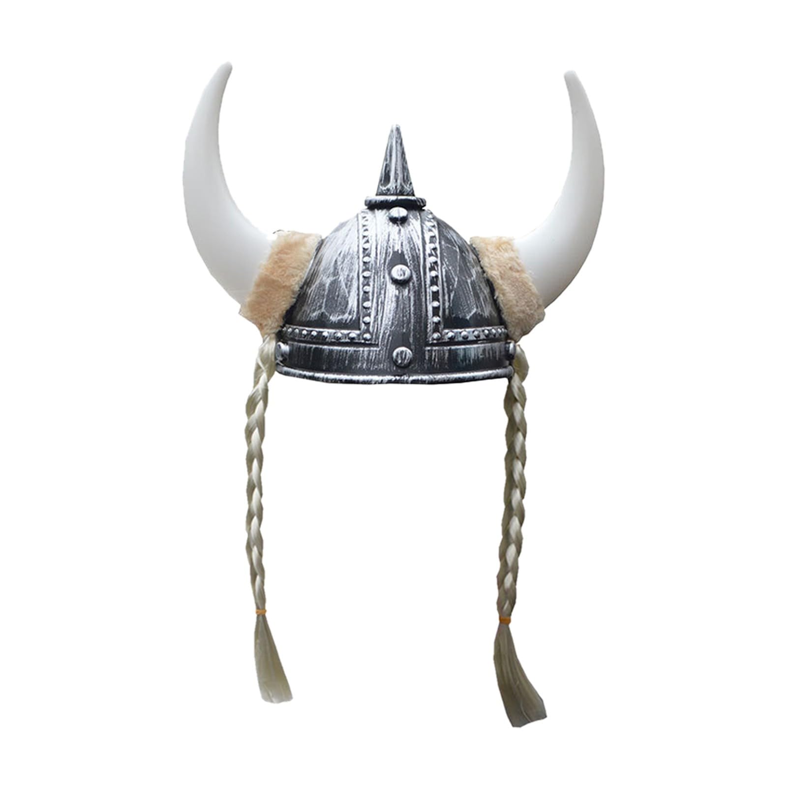 Viking Helmet Fancy Dress Costume Accessory Nordic Warrior Medieval Norse Hat With Horns (Helmet + Blonde Plaits)
