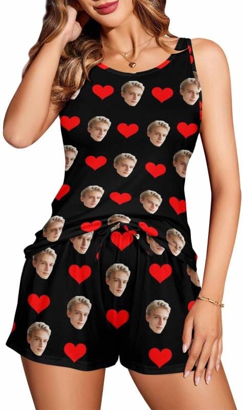 Custom Short Pajamas Set with Photo, Personalized Pajamas for Women, Personalized Funny Face Photo Sleepwear