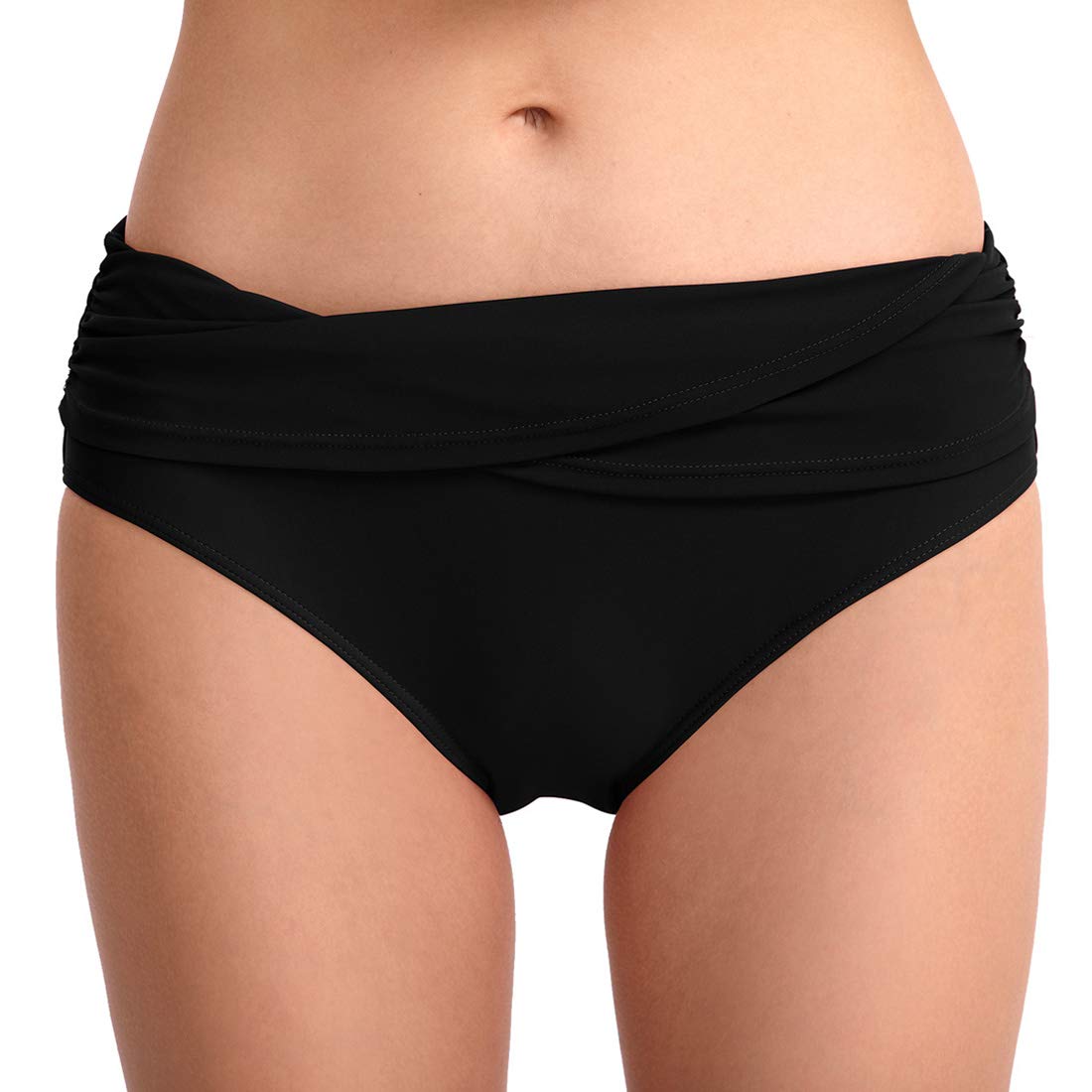 FEOYA Mujer Braga de Natación Fruncida de Alta Cintura Bañador de Bikini Deportes Acuáticos Pantalones de Natación
