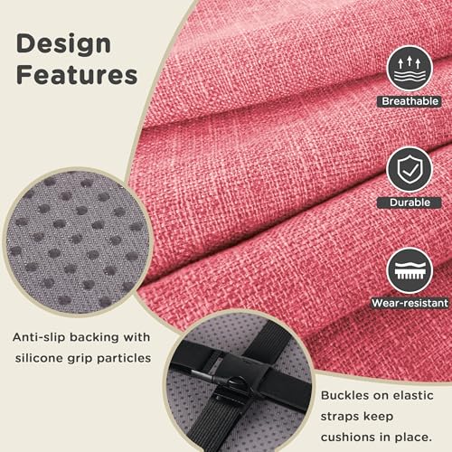 Image of AddGrace Anti-Slip Bar Stool Cushions Square Bar Stool Seat Cushions with Ties Set of 2 Small Square Chair Pads with Machine Washable Cover 12 inchX12 inchX2 inch (Pink)