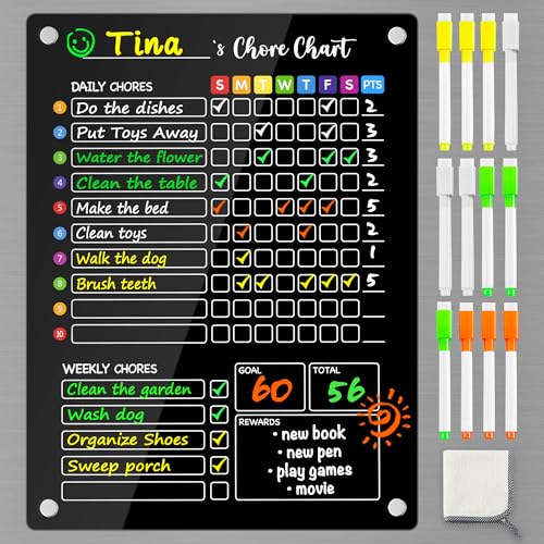 Image of PigPotParty Black Acrylic Magnetic Chore Chart for Kids, 12x16 Inch, 1 Pack