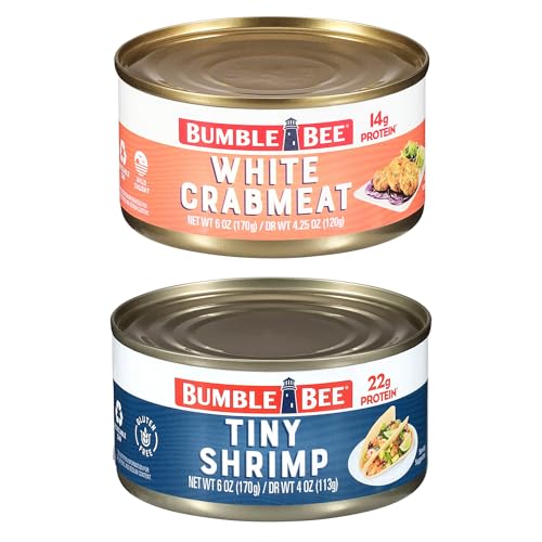 Image of Bumble Bee Specialty Seafood Bundle (2 Total Cans) - White Flake Crabmeat and Tiny Shrimp - 1 6 oz Can Each - Wild Caught, Drain Before Use