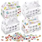 Ailefentene 28 Pack Bug Hotel Box Color Your Own Cardboard Bug Catchers with Stickers, DIY Insect Critters Collection Gable Box with Window for Spring Summer Garden VBS Crafts Party Favors