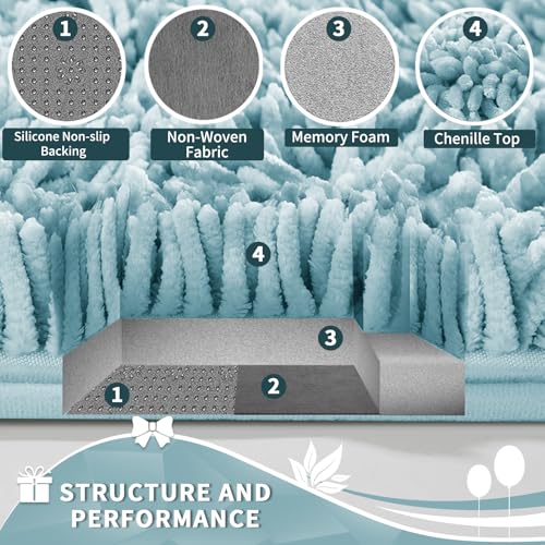 Image of Yimobra Toilet Rugs U Shaped Washable, Extra Thick Soft Absorbent Chenille Contour Bathroom Rugs for Toilet 24x24 Inch, Quick Dry Non Slip Toilet Mat for Bath Floor, Greyish Blue