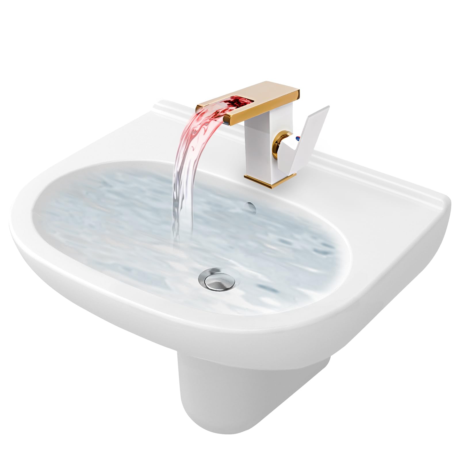 Robinet de lavabo cascade blanc en cuivre, voyants LED de contrôle de la température, robinet d'évier avec poignée unique, mitigeur pour eau chaude et froide