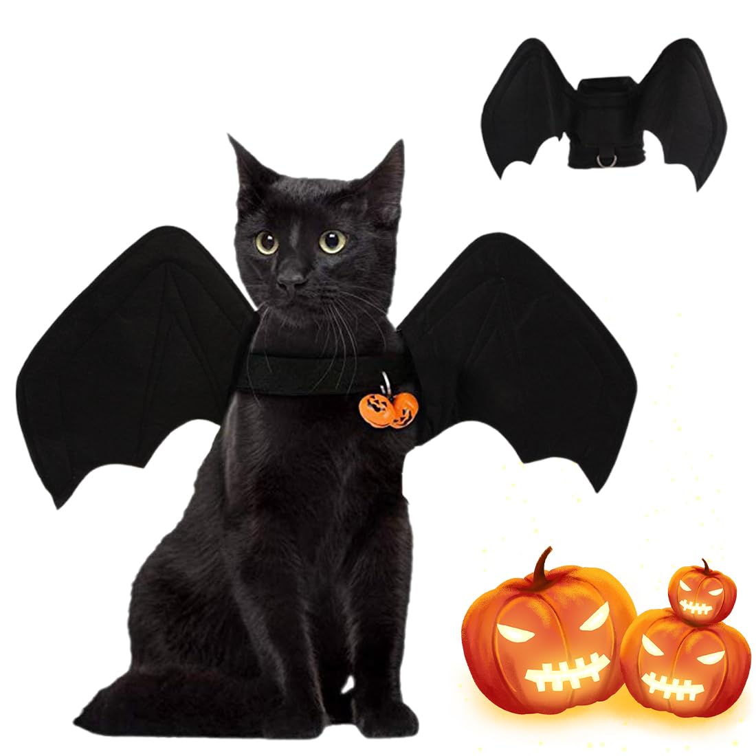 UZEXYO 1 PC Cute Cat Halloween Bat Wings,Pet Bat Wings with Pumpkin Bells,Cat Clothes,Costumes for Pets for Halloween Puppy Kitten Cosplay Party