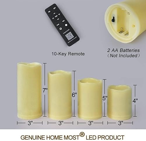 Miniatura 6 de Juego de 4 velas LED de pilar para exteriores, IP65, impermeables, 3 x 4, 3 x 5, 3 x 6, 3 x 7, color crema, velas de pilar que funcionan con pilas