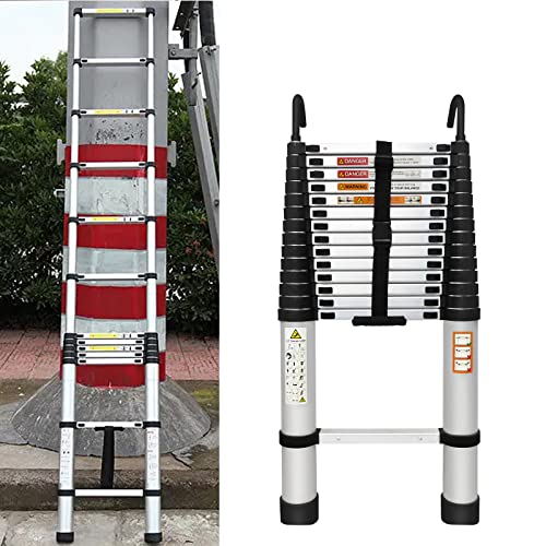 Escalera telescópica de aluminio de 6,2 m, con 2 ganchos, robusta y extensible, fácil de...