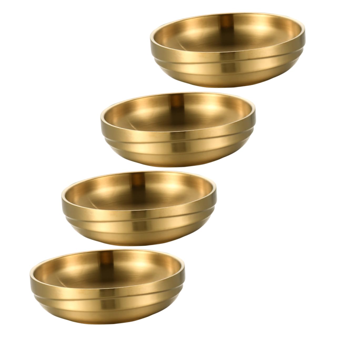 COLLBATH 4pcs Stainless Steel Pickle Dish Chip and Dip Bowl Condiment Bowls Dipping Sauce Cups Small Sauce Cups Condiment Saucers Flatware Tray Portion Cups Mini Ramekins Nut Tray Golden