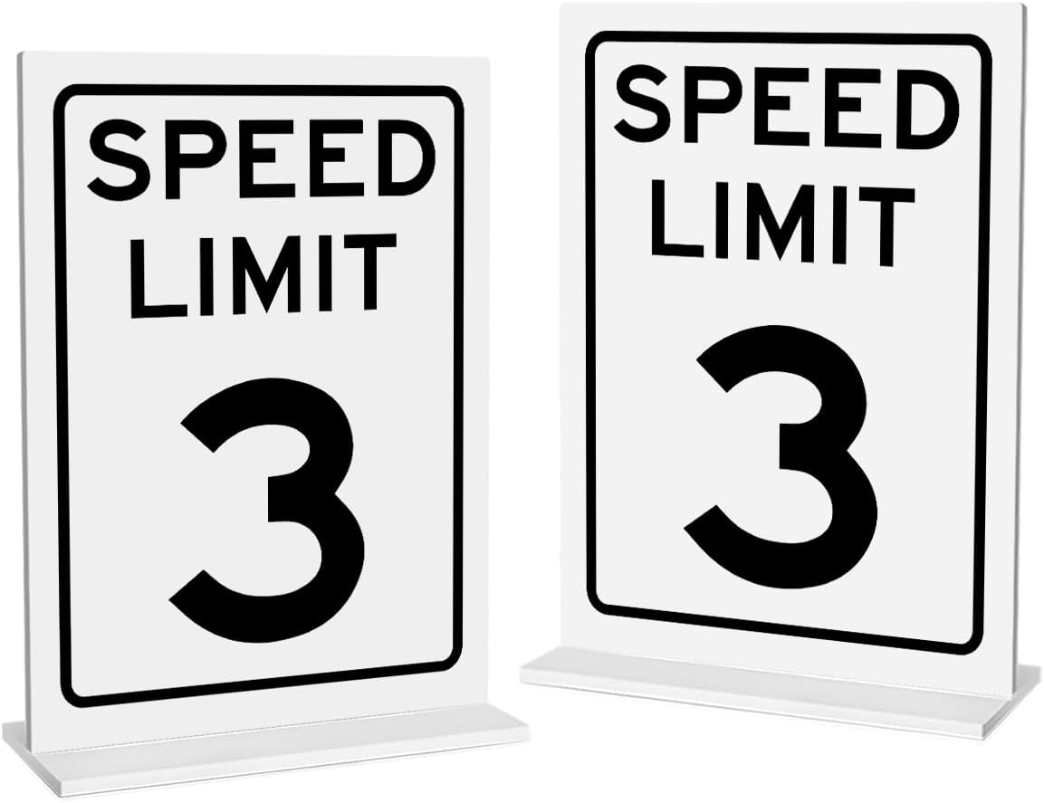 Race Car Birthday Decor, 2PC Speed Limit 3 Sign, Fast One, Race Car Birthday Party Decorations, 5x7 Inches Acrylic Sign With Stand, Let's Go Racing Party Supplies for Boy Race Fans