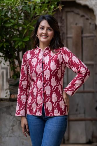 Image of Reversible Jacket for Women | Double Sided Quilted Jacket | Reversible Winter Jacket for Women | Stylish Ethnic Printed Jacket | Warm & Comfortable Casual Outerwear