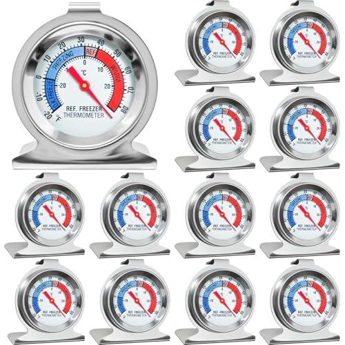 12 Pack Refrigerator Freezer Thermometer Large Dial Fridge Thermometer with Dual-Scale -30~30°C/-20~80°F for Freezer Refrigerator Cooler