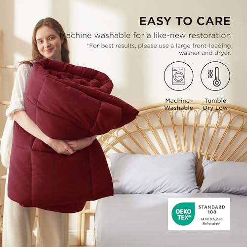 Image of Bedsure Comforter Duvet Insert - Quilted Comforters Queen Size, All Season Duvet, GentleSoft Down Alternative Bedding Blanket, with 8 Tabs, Gifts for Women /Men, Red, Queen 88 x 88 Inches