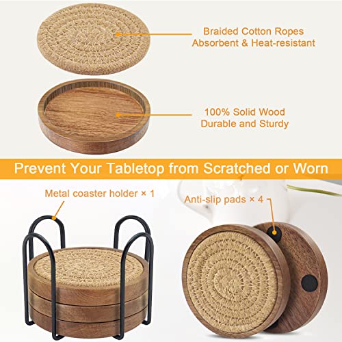 Eykao-Coasters-for-Drinks-Absorbent-Sets-of-5-Woven-Coasters-with-Holder-Wood-Coasters-for-Coffee-Table-Housewarming-Gift-for-Farmhouse-Home-Decor-4-inches