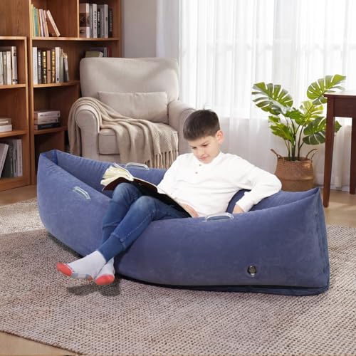 Image of Bmag Sensory Chair for Kids, Inflatable Peapod Canoe with Neck Pillow, 60 inch Sensory Pod Seating ADHD Toy Gift for Autistic Children, Includes Electric Air Pump, Dark Blue