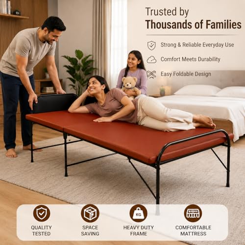 Image of Nattnak Folding Bed with Mattress Heavy Duty Foldable Cot Bed for Adults, Portable Metal Single Bed with Strong Frame for Guest Room Home Use (2.5ft x 6ft)