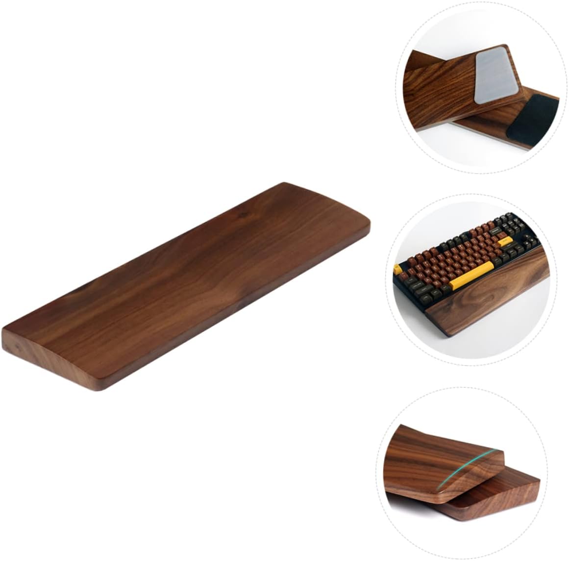 Angoily Ergonomic Walnut Wood Keyboard Wrist Rest Pad Natural Texture Comfortable Arc Design for Office Gaming Enhances Typing Experience Computer Accessory