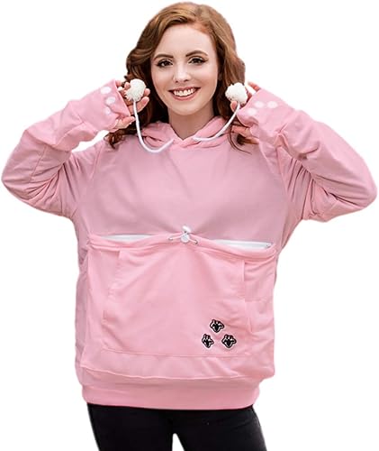 Miniatura 10 de ALYC Sudaderas unisex con capucha para mascotas, gato, perro, bolsa grande, sudadera con impresión de gato (rosa claro, L)