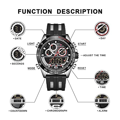 Naviforce Mens Analog Digital Sport Watches Waterproof Multifunction Chronograph Silicone Strap Watch #TOP3