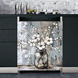 RTHDG Country White Flower Magnet Dishwasher Door Cover Retro Style Vinyl Panel Decal, Still Life Flowers Refrigerator Magnetic Skins Cover Reusable Dishwasher Sticker, 23" x 26" Magnetic