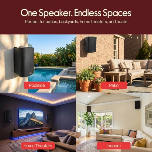 Image of Pyle Wall Mount Waterproof Bluetooth Speaker System -Indoor /Outdoor Audio Pair with Built-in Digital Amplifier,Weather-Resistant Housing,High-Power Sound,Easy Installation(Black), 6.5 Inch(Pack of 2)