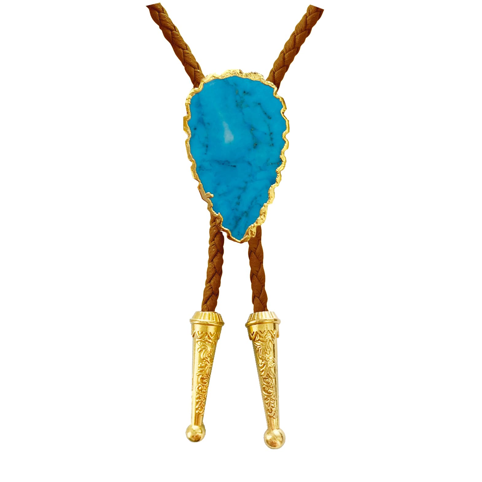 Daisy Del Sol Gemstone Bolo Tie Braided Vegan Faux Leather Natural Stone Gold Handmade Necklace Adjustable Boho Western Jewelry