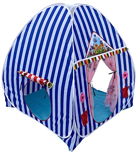 HOMECUTE Foldable Popup Kids theme play theme tent house for kids 3 Year to 12 Years 110 x 110 x 120 cm (Blue-White)