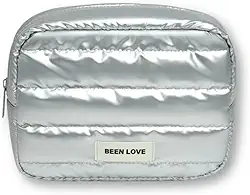 Necessaire puffer de Viagem Acolchoado, Bolsa de Maquiagem Grande, Organizador de Artigos de Higiene Pessoal (PRATA)