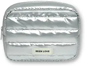 Necessaire puffer de Viagem Acolchoado, Bolsa de Maquiagem Grande, Organizador de Artigos de Higiene Pessoal (PRATA)