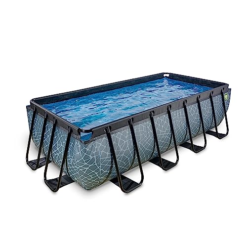 EXIT TOYS Piscine Tubulaire Rectangulaire 400 x 200 x 100 cm avec Pompe Filtrante – Piscine Hors Sol pour Familles et Enfants – Bassin Acier TÜV CE en...