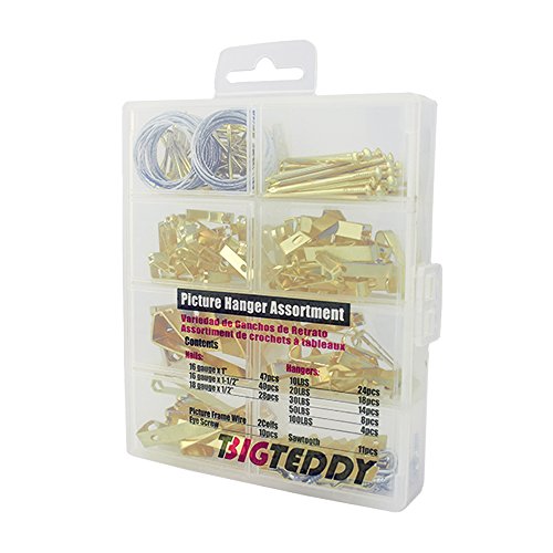 BIGTEDDY - 206 stücke Bilderrahmen Bild Kleiderbügel Sortiment Wandbehang Kit Hardware Haken mit Draht für Trockenbau Haus und Büro Bild Wandhalterung Cover
