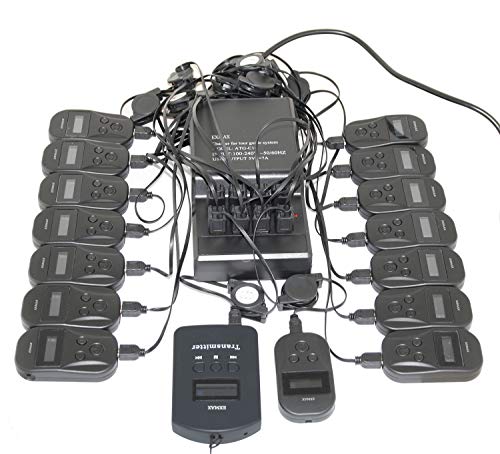 EXMAX EXD-101 Sistema inalámbrico de transmisión de voz manos libres 2.4G con 9999 canales para iglesias, bodas y presentaciones (1 transmisor, 15 receptores y base de carga de 16 puertos) miniatura 2