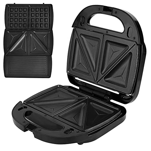 Sandwich Maker, Panini Press Grill, ORFELD Waffle Maker, 3 in 1 Detachable Non-Stick Coating, LED Indicator Lights, With Handle, Silver & Black